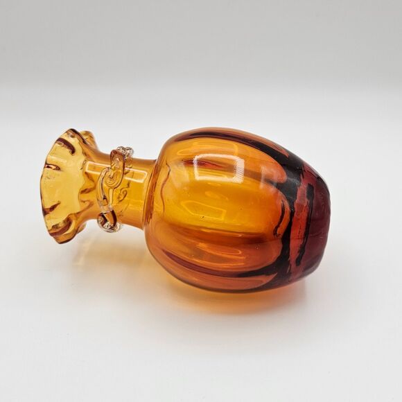 Pilgrim Glass Bud Vase Honey Amber Hand Blown Art Glass Ruffle Rim Vintage - Picture 4 of 10